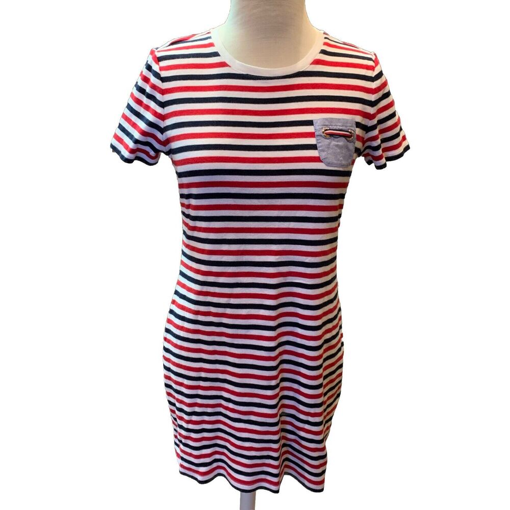 Tommy Hilfiger Small T-Shirt Dress Striped Nautical Beach Preppy Vacation *Note